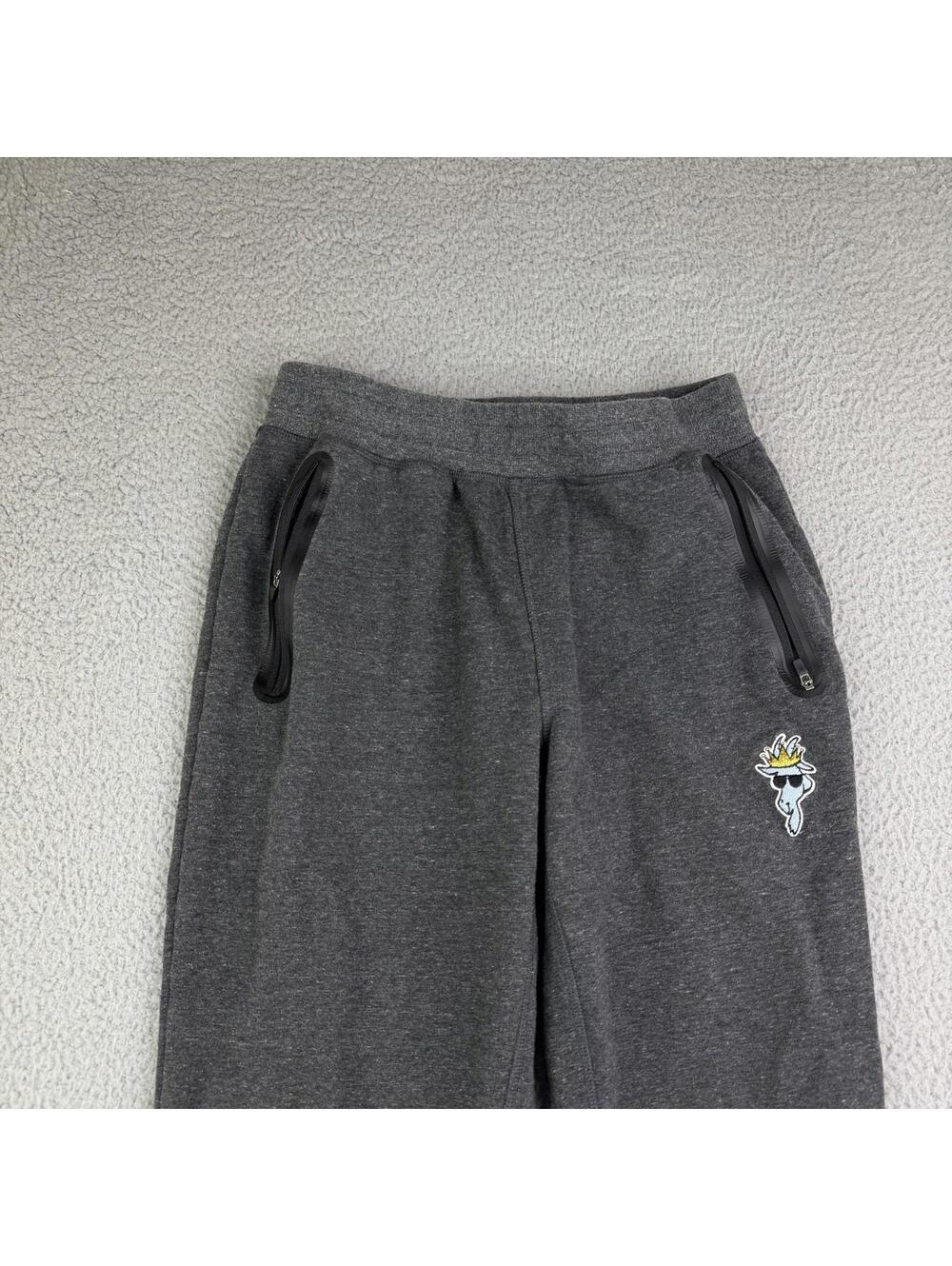 GOAT USA Gray Fleece Sweatpants Joggers Men's S Zip Pockets Embroidered Pants